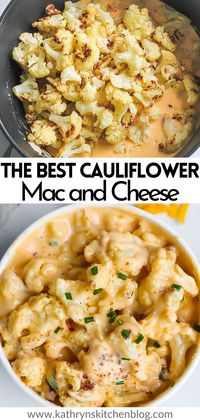 This Cauliflower Mac and Cheese will satisfy all of your mac and cheese cravings! Roasted cauliflower is coated in a cheesy sauce and is simply the best! #lowcarb #keto #ketofriendly #macncheese #macandcheese #cauliflower #cheesy