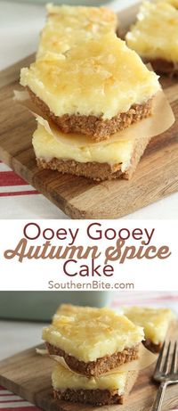 This Ooey Gooey Spice Cake combines the flavors of fall with the classic gooey butter cake!