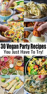 Got a party or potluck coming up? This list of 30 vegan party recipes includes all the recipes you need: vegan dips, salads, vegan finger food, and even desserts! #vegan #veganrecipes #party