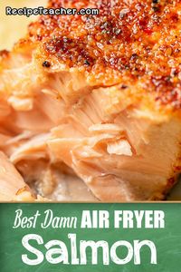 A deliciously easy recipe for Air Fryer Salmon. Just a few simple ingredients and done in 10 minutes! #airfryer #salmon