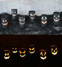 Create a scene of glowing Halloween faces.