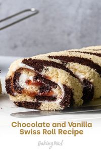 This Chocolate and Vanilla Swiss Roll will be a certain showstopper. It makes a great alternative to the classic Swiss Roll.