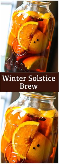 Winter Solstice Brew - Brandy is infused with of anise, cinnamon, vanilla, orange and black pepper! Perfect for sipping or using in cocktails! Make extra so you can give some as Christmas gifts! #wintersolsticebrew #infusedbrandy #homemadechristmas