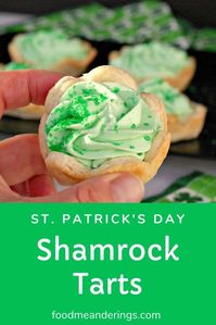 These St. Patrick's Day Shamrock Tarts are a delicious dessert that are quick, easy and best of all GREEN! Make them with frozen tart shells (or shaped with ready made pie shells), white chocolate pudding, whipped cream they have a delicious white chocolate and mint flavor, with a hint of almond. They're the perfect mini dessert for your St. Paddy's day party! #green #dessert #stpaddysday #shamrock #tarts