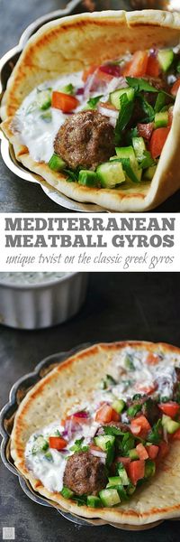 Mediterranean Meatball Gyros Sandwiches | by Life Tastes Good are full of flavor and very satisfying! Using simple flavors often found in Greek cuisine, this unique recipe puts a twist on a traditional gyros recipe. Makes a tasty dinner or appetizer recipe for parties too! #SundaySupper