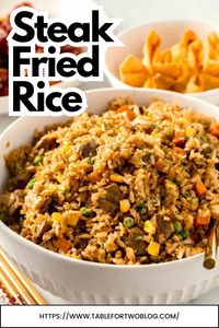 Skip the takeout. Make this steak fried rice at home! Loaded with tender steak bites and vegetables, this fried rice is so much tastier and budget-friendly than placing that online order.