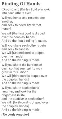 I like the idea of multiple bindings in this kind of fashion and I'd save my personal vows for the civil ceremony before hand and a little piece in the toasts