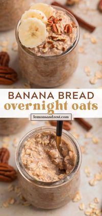 These Banana Bread Overnight Oats are breakfast you can wake up to--5 minutes to prep, vegan and easily made gluten free. Ready right when you wake up! A perfect hearty and healthy breakfast for busy mornings!