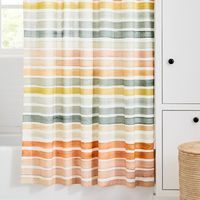 Set a soothing tone in your bath with the watercolor-like striped pattern of our Organic Watercolor Stripe Shower Curtain. - bathroom shower curtains, farmhouse bathroom shower, cute shower curtains