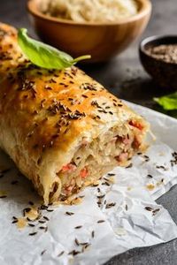 German Krautstrudel: An Easy Savory Cabbage Roll Makes 2 rolls use phyllo dough for easy put together