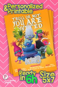 Surprise your guests and kids and make them excited with printable and personalized Trolls Invitation about the birthday party before it even begins!    #trolls #poppy #birthdayparty #birthdayideas #birthday #trollsbirthday #trollsbirthdayparty #invitations #trollsparty