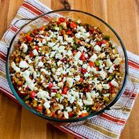 Vegetarian Greek Lentil Casserole Recipe with Bell Peppers and Feta  [from Kalyn's Kitchen] #SouthBeachDiet #lowglycemic #fetacheese