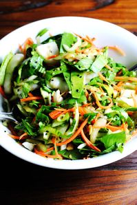 Bok choy salad with garlic sesame dressing | white plate blank slate