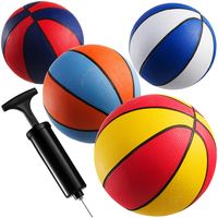 PRICES MAY VARY. PACK OF 4 ASSORTED BASKETBALLS WITH PUMP: This Bedwina bulk mini basketball set is a real Slam Dunk! Each order includes 4, basketballs & ship deflated. They feature great grips just like a real basketball and are easy to inflate with The pump and inflating needle Which are included in the Order. Our 7-inch toy basketball works well with many indoor arcade basketball games and is a great size kids or basketball for pool 7 INCHES, ASSORTED COLORS: These Rubber Basketballs each measure 7 inches in diameter. They are large enough to dribble like a real basketball, but still small enough to use indoors with basketball arcade games, toddler basketball hoops, or even an over-the-door basketball hoop. Plus, they float and are perfect to play with during pool parties PERFECT SIZE