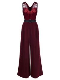 Wine Red 1950s Polka Dot Belt Jumpsuit – Retro Stage - Chic Vintage Dresses and Accessories