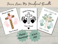 Church craft Jesus Loves Me Kids Handprint Bundle for Daycare Nursery, Sunday School or Preschool - Cute activity for baby, toddler, kids by JanaBPrintables on Etsy #kidscraft #handprintcraft #biblecraft