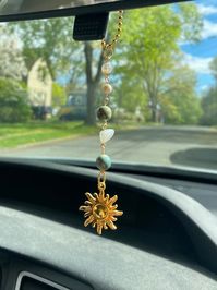 Sun Handmade Car Charm Green and Gold Rearview Mirror Decor - Etsy