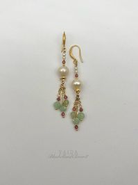 These dainty earrings are made with 24k gold plated over brass ear wires, combine with a faceted Burmese Jade, natural pearls and pink tourmaline beads A simple yet elegant design that can enhance your daily look instantly. Earring drop approx. 7.5 cm Every piece uses natural stones that will vary slightly in colour and inclusions, making every piece truly unique. Jade calms the nervous system and channels passion in constructive ways. It is said to attract good luck and friendship. Pink Tourmaline is a stone of love, compassion, emotional healing and self love. It helps calm ones emotions in times of distress, and is the perfect stone to carry if you suffer from daily bouts of anxiety. These beautiful and stylish earrings comes gift wrapped  ready to give or to keep