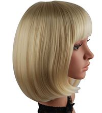 eNilecor Short Bob Hair Wig 14'' Straight Flat Bang Cosplay Wigs (Light Blonde)