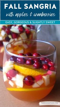 Looking for Thanksgiving cocktail recipes or cozy drinks to celebrate the fall & winter season? Make a batch of this easy sangria with simple ingredients like white wine, apples, cranberry juice, fresh cranberries, navel oranges, honey, and brandy. It's perfect for a crowd, not too sweet & tastes delicious paired with appetizers, mains, or even dessert! It's a great way to use up leftover fruit (like cranberries) after your holiday celebration. Make it last-minute or ahead of time!