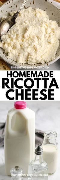 This Homemade Ricotta Cheese recipe only uses 4 simple ingredients and tastes way better than store-bought! Add into lasagna, ravioli, or even stuff into a stromboli! #spendwithpennies #ricottacheese #recipe #homemade #cheese #easy