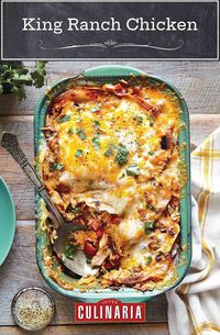 Whoever created this classic American casserole knew a thing or two. Layers of chicken, roasted peppers, and tortillas smothered in cheese. Gobsmackingly delicious. #kingranchchicken #chickencasserole #kingranchcasserole