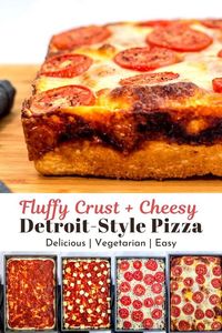 Homemade Vegetarian Detroit-style Pizza Recipe - Soft bread and chewy, crispy cheesy crust meets your favorite pizza sauce! Need I say more?!