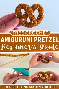 If you are looking for an easiest crochet food idea, a pretzel is exactly what you need. Learn how to crochet a pretzel amigurumi with this step-by-step guide from Flying Mio perfect for beginners. It just needs crocheting a basic shape, folding and gluing. Recreate many of them as a dessert amigurumi addition to your little one collection.