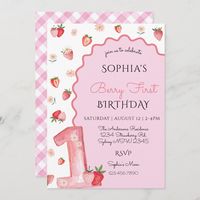 Cute Berry Wavy First 1st Birthday  Invitation