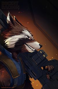 Rocket Racoon, Tomas Oleksak on ArtStation at https://www.artstation.com/artwork/omqwW