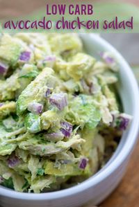 This avocado chicken salad is low carb and keto friendly! It's packed with healthy avocado and juicy chicken #lowcarb #avocado #chicken