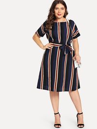 Plus Colorblock Striped Dress -SheIn(Sheinside)