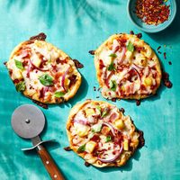 Mini Naan Pizzas with Pineapple and Pork