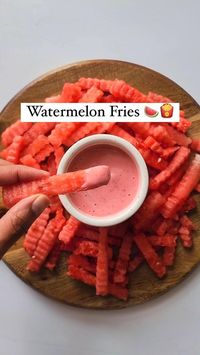 TikTok Watermelon Fries are the ultimate healthy summer snack! Try them with our sweet and tangy strawberry yogurt dip!