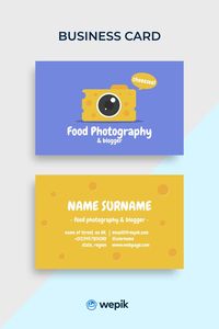 Design this creative food photography business card template and be the most original out there! Use Wepik's editor and get the result, all for free!