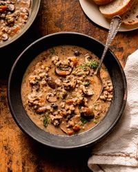 Creamy Mushroom Barley Soup with Lentils & Dill (Vegan) | The First Mess