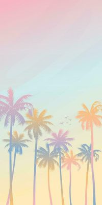 Colorful palm trees with surrealistic sky background vertical vector illustration. Summer traveling and party at the beach paetel colors concept flat design with blank space., space, #Sponsored, #blank, #palm, #Ad