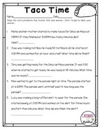 It's TACO TIME! It doesn't have to be Taco Tuesday though to practice time. Each problem has to to do with elapsed time. Perfect for Cinco de Mayo or anytime. Part of a Spring Literacy and Math No Prep Bundle for Second Grade.