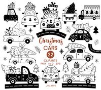 Christmas car clipart - black and white graphic set with includes retro car, vintage car, Christmas car, Christmas tree truck, car with Christmas gifts, Christmas trees, road and other vector elements. Use these black and white Christmas clipart to create Christmas cards, Advent calendar, Christmas or Winter party decor and invitations, nursery printable, print on children's clothing, bags, pillows, mugs, notebooks and your own Christmas designs! ⭐️INCLUDED IN THIS SET⭐️ You will get ZIP archive