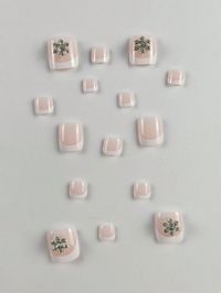 24pcs Short Square White French Pointed Fake Toenails With Snowflake Design Foot Nail Full Cover Toe Nails Set For Women And Girls | SHEIN USA