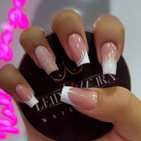 Amazon.com: IMSOHOT Medium Press on Nails Square Fake Nails French Nude False Nails Acrylic Squoval Nails Glue on Nails Glossy Stick on Nails Glitter and White Tip Designs 24PCS : Everything Else