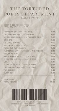 taylor swift ttpd album receipt the tortured poets department music album taylor