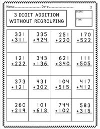 3 Digit Addition without Regrouping Worksheets 3 Digit Addition Without Regrouping worksheet set is designed to help students practice and master adding three-digit numbers without regrouping. With a variety of addition problems across all pages, this resource is perfect for 3rd-grade students who are building their addition skills, as well as advanced 2nd graders ready to tackle higher-level math. It’s also ideal for 4th-grade students looking for a quick and comprehensive review. The simple, clear layout throughout each page encourages focus and builds confidence in math accuracy.   Perfect for: 2nd, 3rd, and 4th-grade students