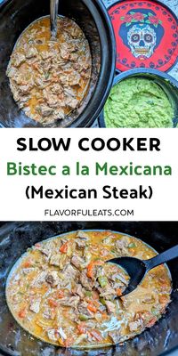 Combining pieces of tender steak, fresh tomatoes, onion, jalapeno peppers, and spices, Slow Cooker Mexican Steak (Bistec a la Mexicana) is incredibly easy to make and so full of flavor!  Serve this saucy Mexican dish as a stew with rice & beans or warm tortillas, or use it to make tacos or burritos.  No matter how you serve it, this recipe will soon be a family favorite!