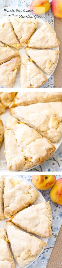 Peach Pie Scones with a Vanilla Glaze: These peaches 'n cream scones taste just like homemade peach pie!