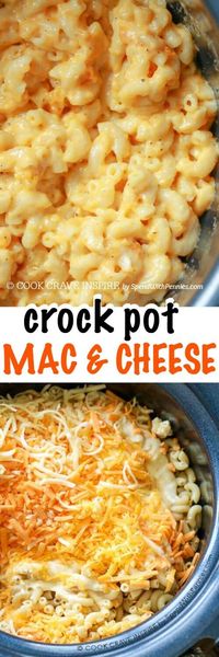 Crock Pot Mac 'n Cheese.. this is one of my favorite recipes of all time. Rich and creamy and easy to make (don't let the unusual ingredients scare you away)! Perfect for potlucks and you're going to want to add it to your camping recipes too!