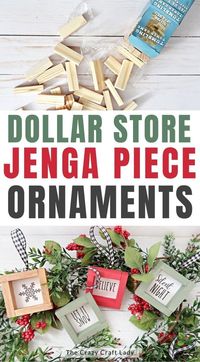 Grab a Dollar Tree Tumbling Tower game, and make these adorable farmhouse style Jenga Christmas Ornaments in two different styles.