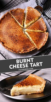 This Burnt Cheese Tart has a crunchy shortcrust tart base, a melty sweet and savory cream cheese filling, and a caramelized burnt top. This treat is a mind-blowingly delicious combination of textures and tastes.