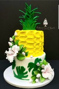 This very cute 🍍pineapple themed cake went out to a very wonderful customer yesterday. This is a 6" and 8" vanilla cake with buttercream icing (each tier has 3 layers of cake). The topper, leaves on bottom tier and the flowers are all done in fondant. #PashiasSweetTreats #homemade #smallbatch #fromscratch #bakery #bristoltexas #cakes