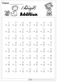 1 Digit Addition worksheets